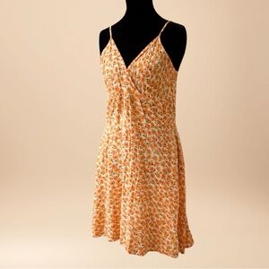 Sleeveless Orange Floral Wrap Dress. Size:L